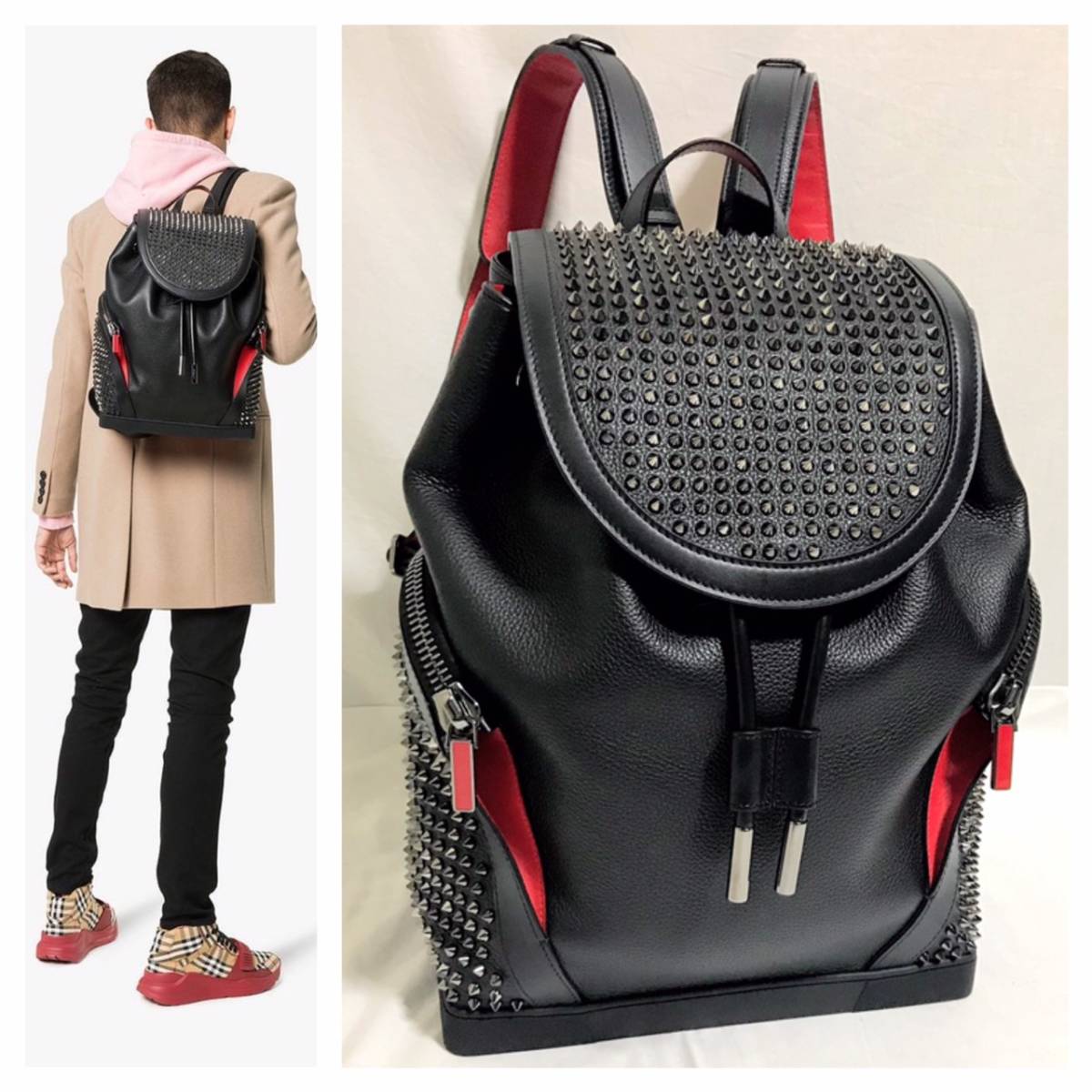 本物 極美品 クリスチャンルブタン エクスプローラファンク スタッズ レザー バックパック 黒 リュックサックChristian Louboutin