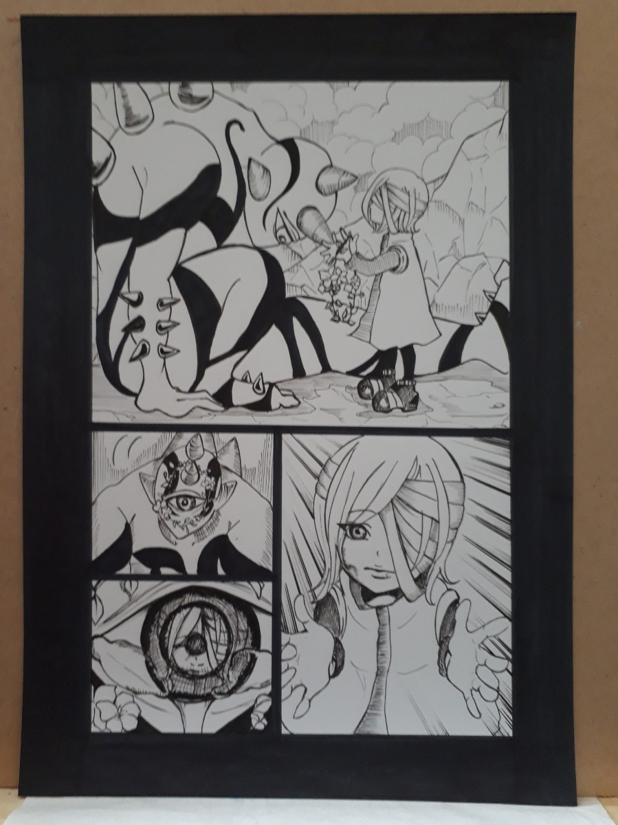 手描きイラスト オリジナル サイズ 漫画原稿風 化け物と少女 手描きイラスト 売買されたオークション情報 Yahooの商品情報をアーカイブ公開 オークファン Aucfan Com