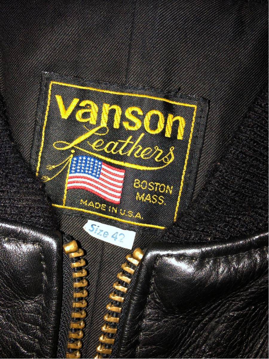 VANSON レザージャケット ワッペン ブラック 42 ビンテージ VANSON バンソン TJP レザー ライダース ジャケット