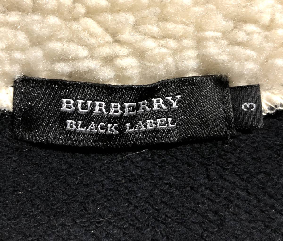 1円 極美品【名作】バーバリーブラックレーベル ボア ジップアップ パーカー 3(L) ビッグホース刺繍 着心地抜群 BURBERRY BLACK LABEL 黒 STARTER BLACK LABEL（スターターブラックレーベル） ブルゾン