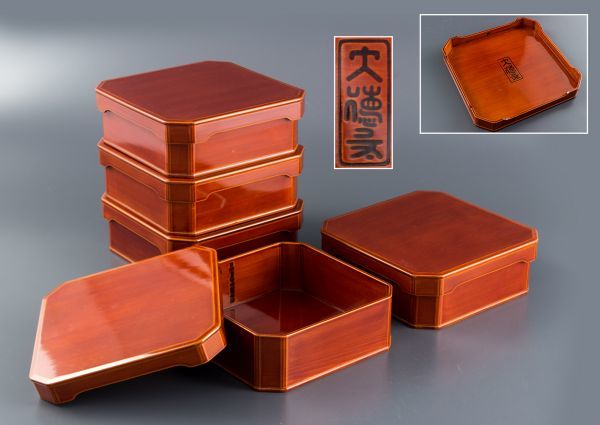 縁高 大徳寺 弁当箱 飛騨春慶塗 春慶塗 - 茶道具 重箱 五客 天然木製漆
