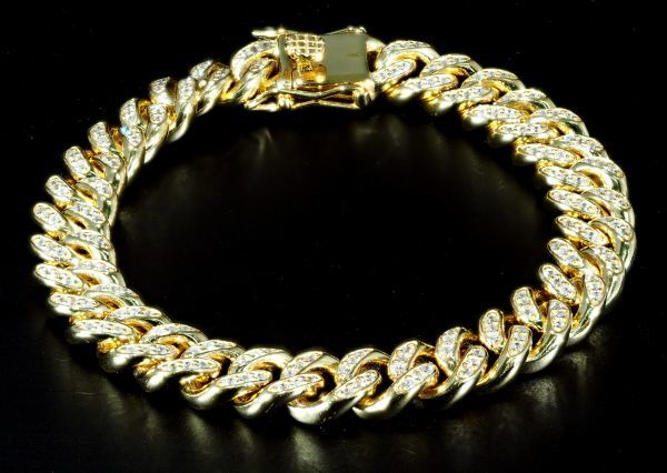 【限定入荷】最高品質 極太 マイアミキューバ チェーン ダイヤモンド ブレスレット ゴールド《輝・迫力最高》(希少アイテム SV925 刻印有 1_1