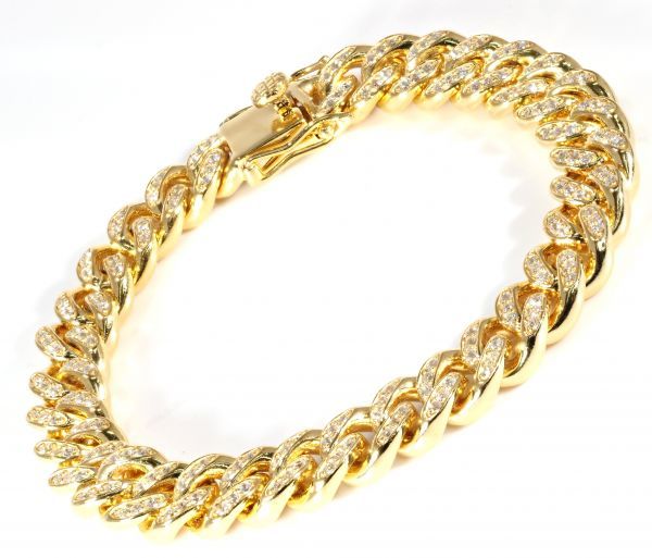 【限定入荷】最高品質 極太 マイアミキューバ チェーン ダイヤモンド ブレスレット ゴールド《輝・迫力最高》(希少アイテム SV925 刻印有 1_2