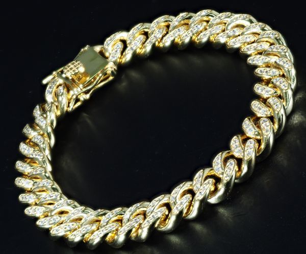 【限定入荷】最高品質 極太 マイアミキューバ チェーン ダイヤモンド ブレスレット ゴールド《輝・迫力最高》(希少アイテム SV925 刻印有 1_4