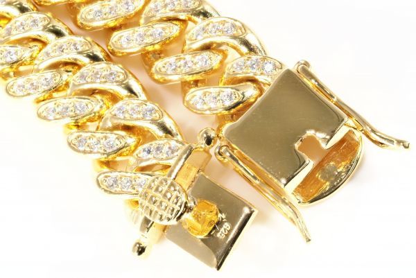 【限定入荷】最高品質 極太 マイアミキューバ チェーン ダイヤモンド ブレスレット ゴールド《輝・迫力最高》(希少アイテム SV925 刻印有 1_5