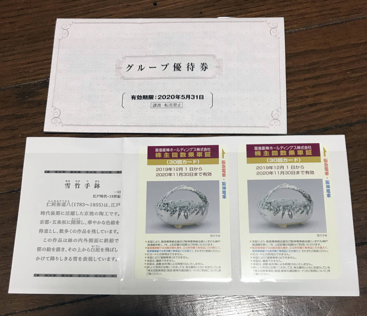 阪急阪神ホールディングス　株主優待回数乗車証（30回カード2枚）+グループ優待券_1