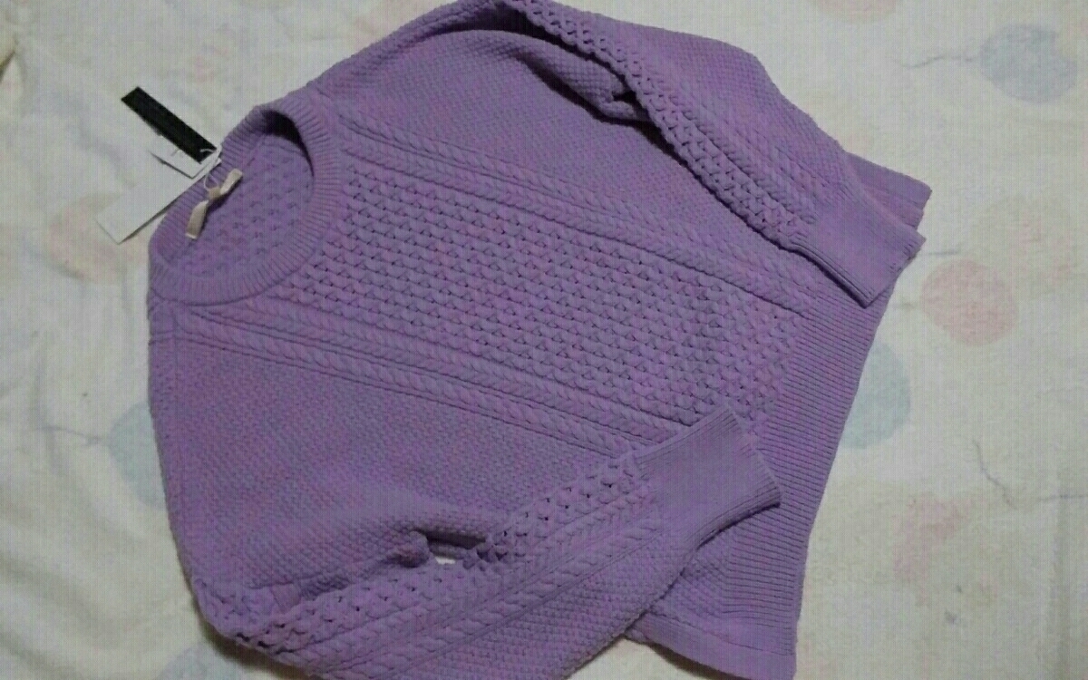 自由区今期新作新品19980円【洗える】PATTERN KNIT ニットプルオーバー３８ライラックゆったり40の方も秋冬も