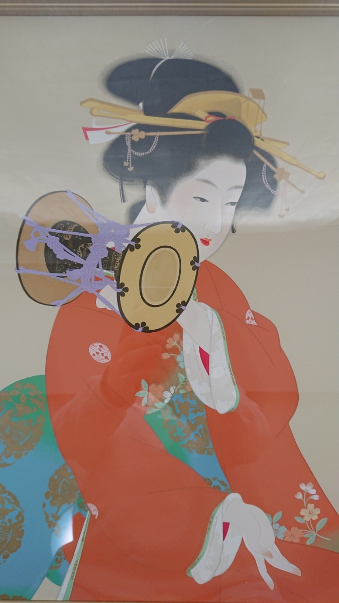 鼓の音 上村松園 最高品質シルクスクリーン 上村松園「鼓の音」シルク