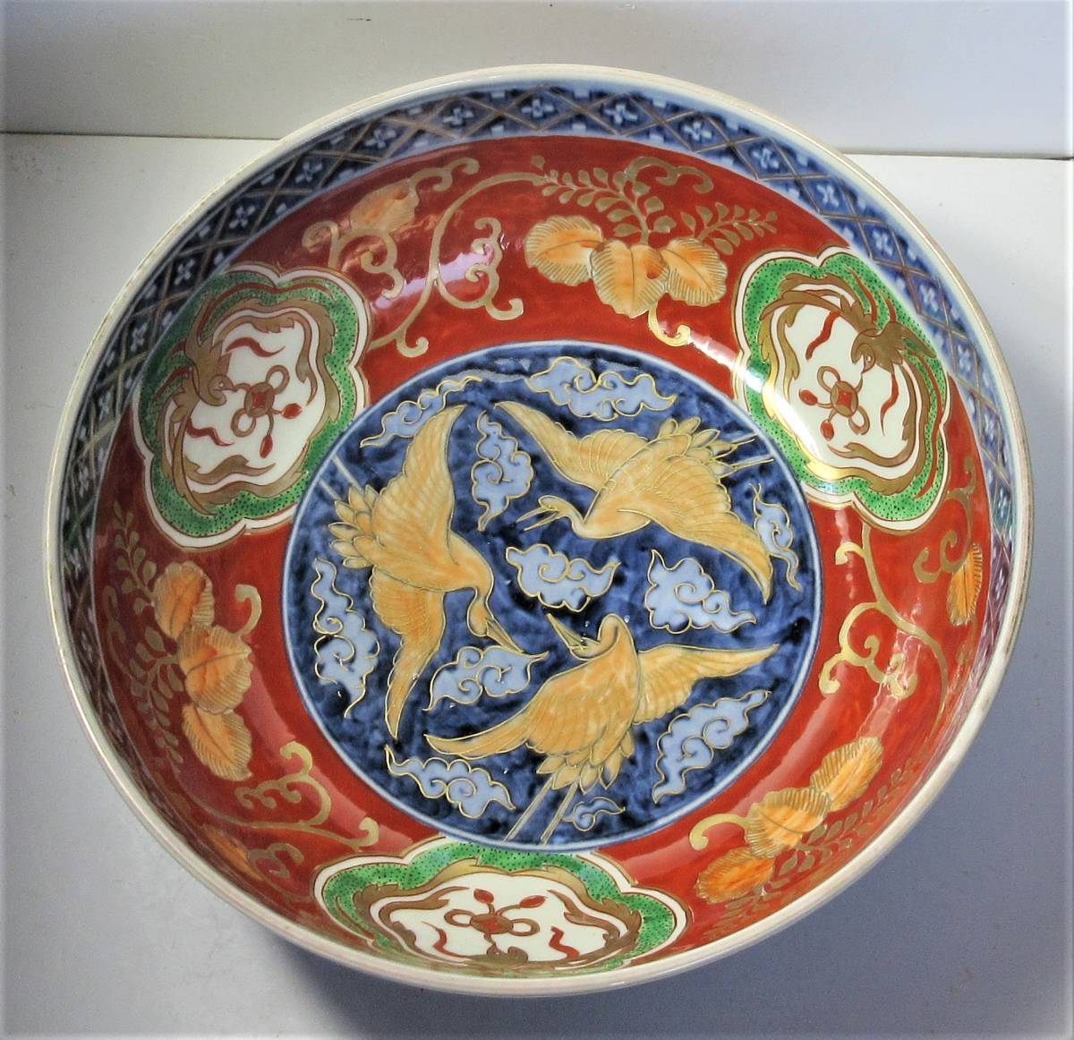 骨董 器 古伊万里 色絵鷺図大中小3つ揃え 鉢 幕末 蔵出し 有田焼