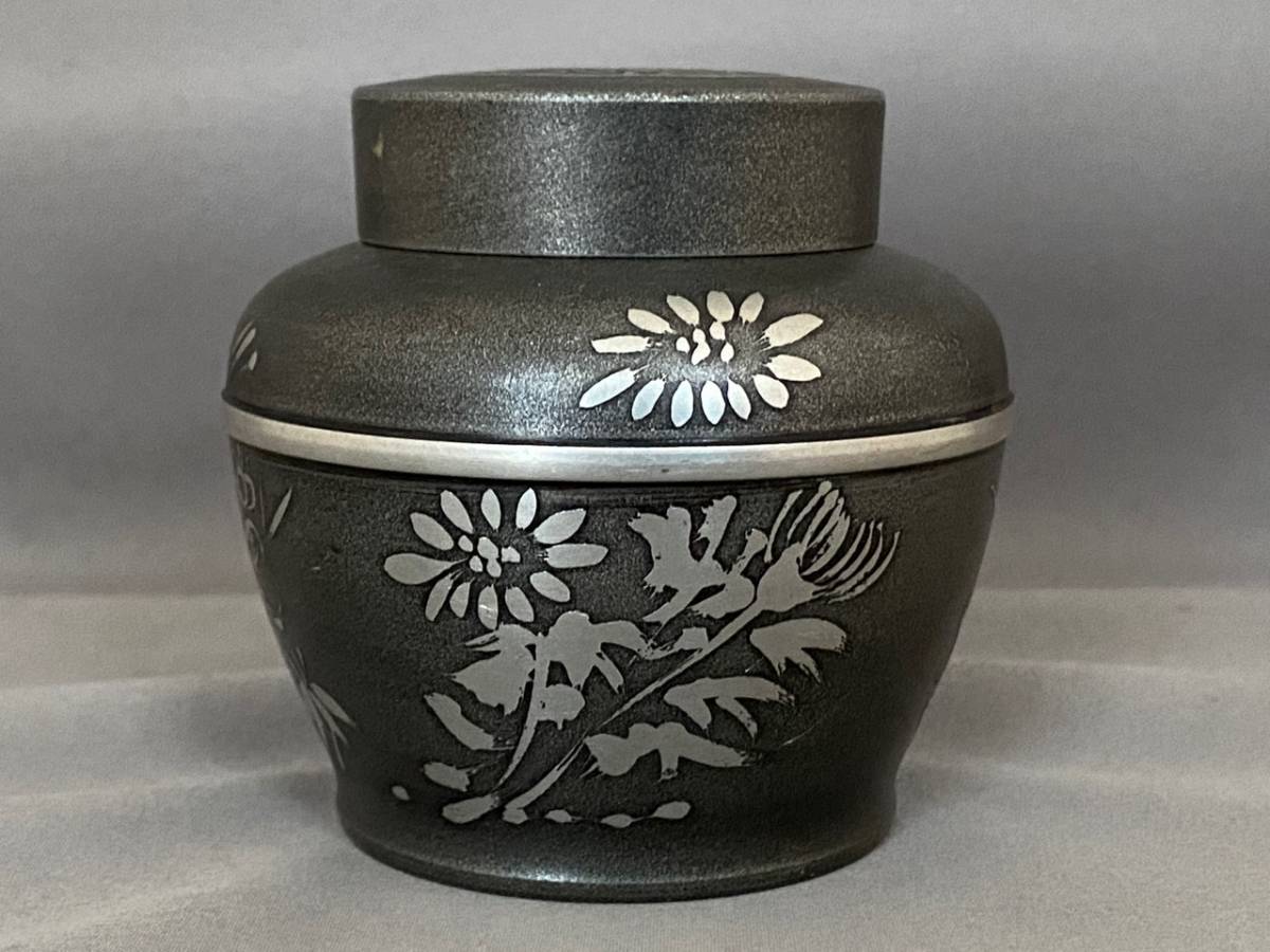 乾茂號造 煎茶道具 錫製 茶壷 茶筒 247.6g 高さ6.9cm 乾茂號造 607g
