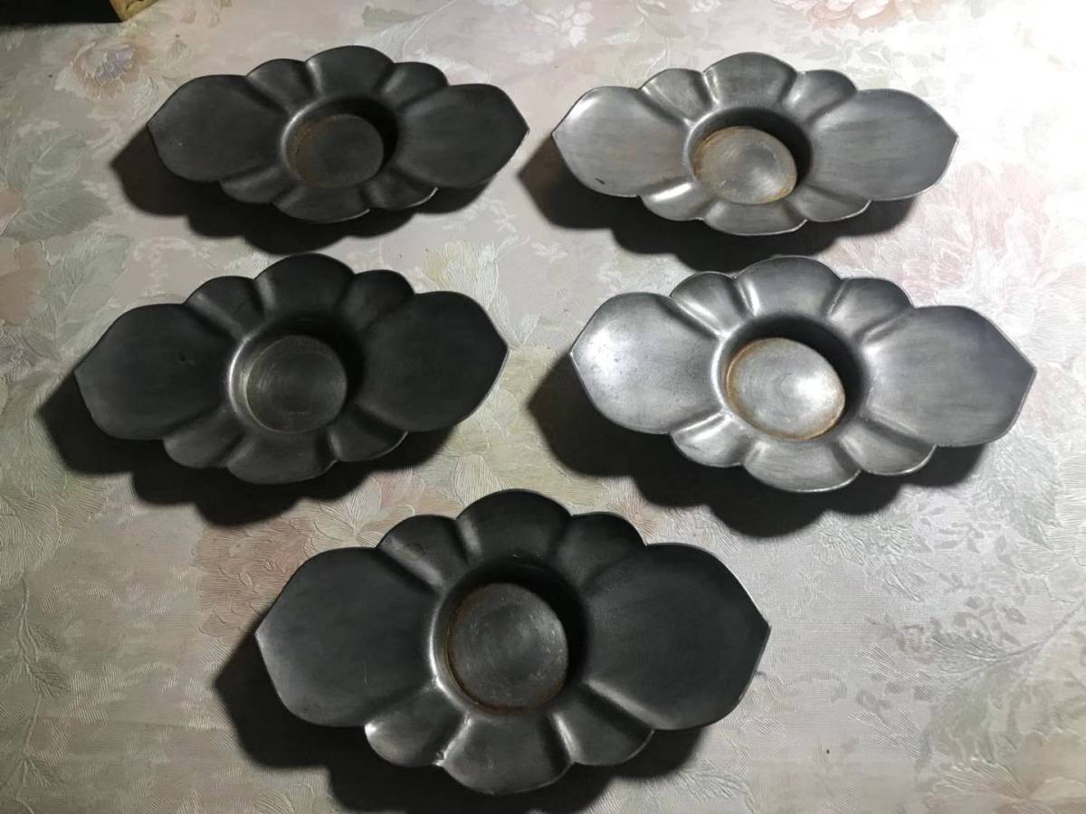 茶托 五客 浄足 古錫 煎茶道具 唐物 款 古錫茶托5