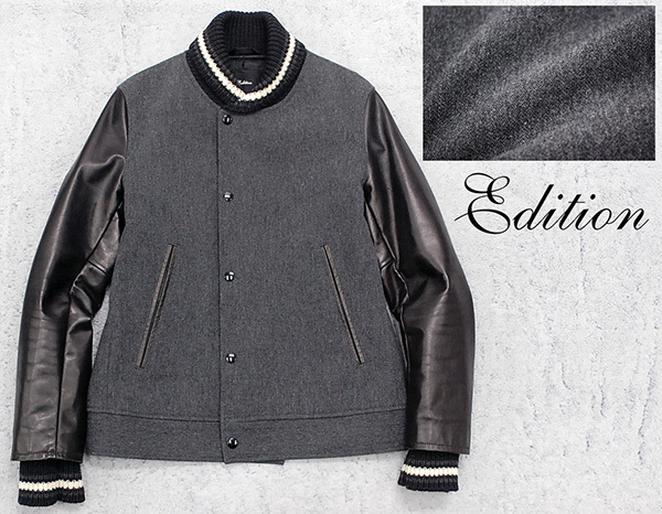 100%新品，SALE 定価￥47 250 トゥモローランド エディション Edition ヘチマ襟 中綿入り 袖革スタジャン/ファラオジャケット グレーx黒/1(ジャンパー、ブルゾン)｜売買されたオークション情報、yahooの商品情報 男性用