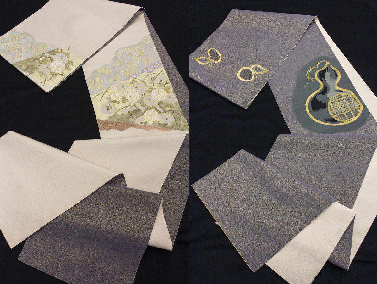 ￥1000★藤★【あぜくら★爪掻手織り綴れ★両面★織■花霞取り紋■袋帯】お仕立上り