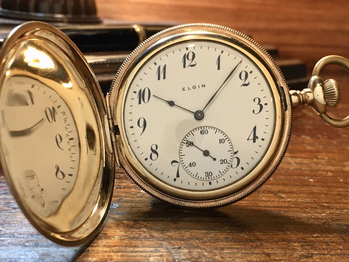 アンティーク 1912年 金張りハンターケース エルジン19石 ELGIN 手巻き 