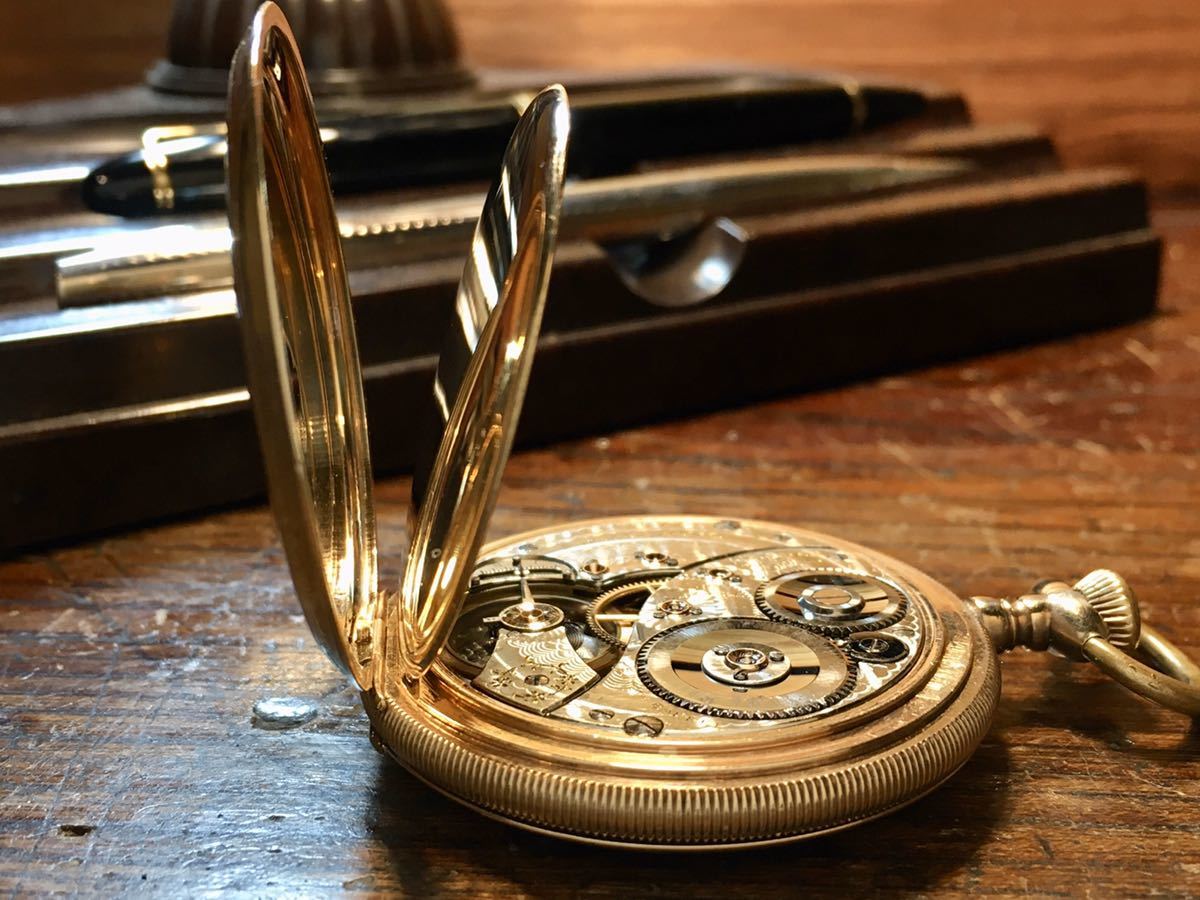 アンティーク 1912年 金張りハンターケース エルジン19石 ELGIN 手巻き 