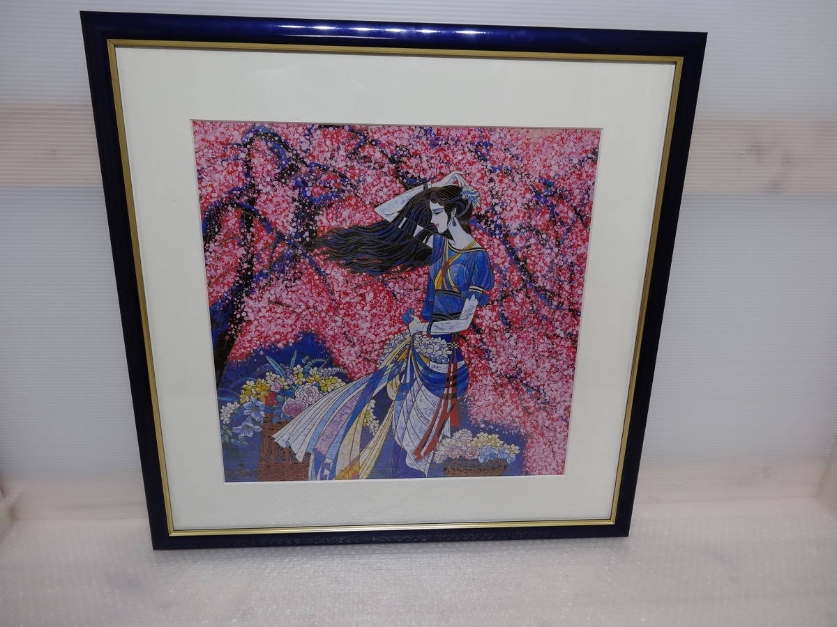 レア　美人画の俊才　陳貴平Chen Guipingが描く油彩画「視線」飾皿 陳 貴平 チン・グイピン chen guiping 印刷 春の詩