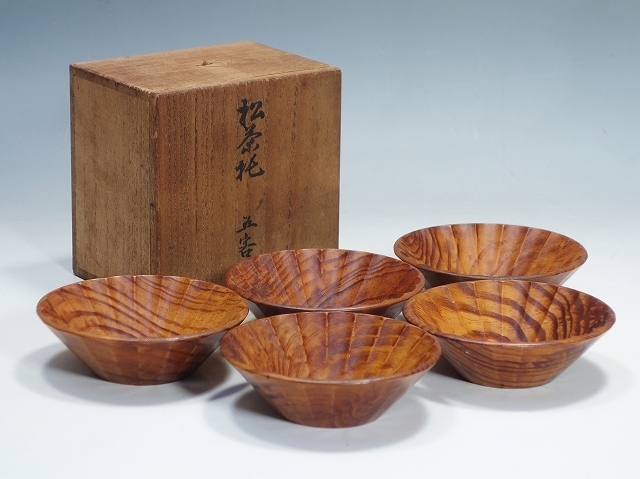 煎茶道具 茶托 : 品天然木製銘木千寿屋久杉茶托五客揃茶器和