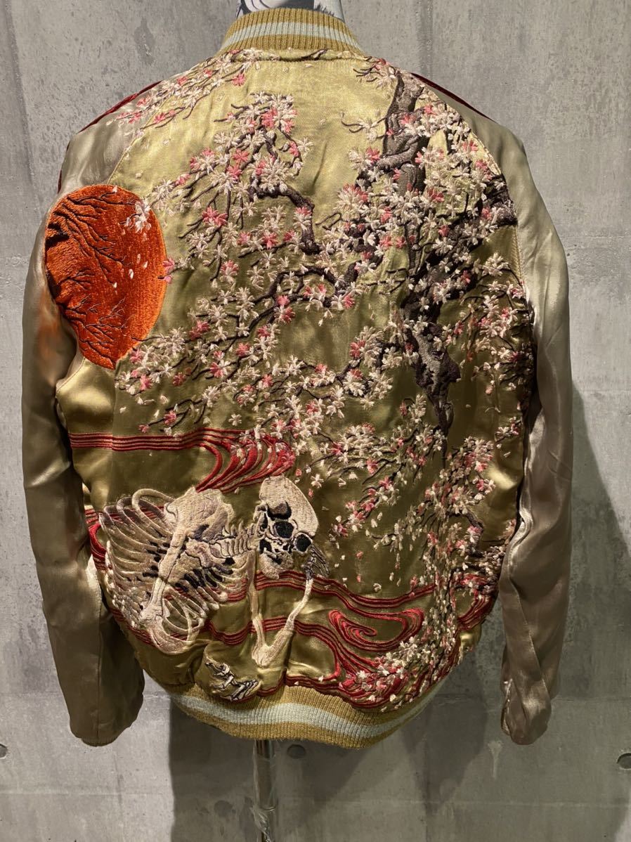 メンズ 花旅楽団 スカル 桜 刺繍 スカジャン リバーシブル サイズL