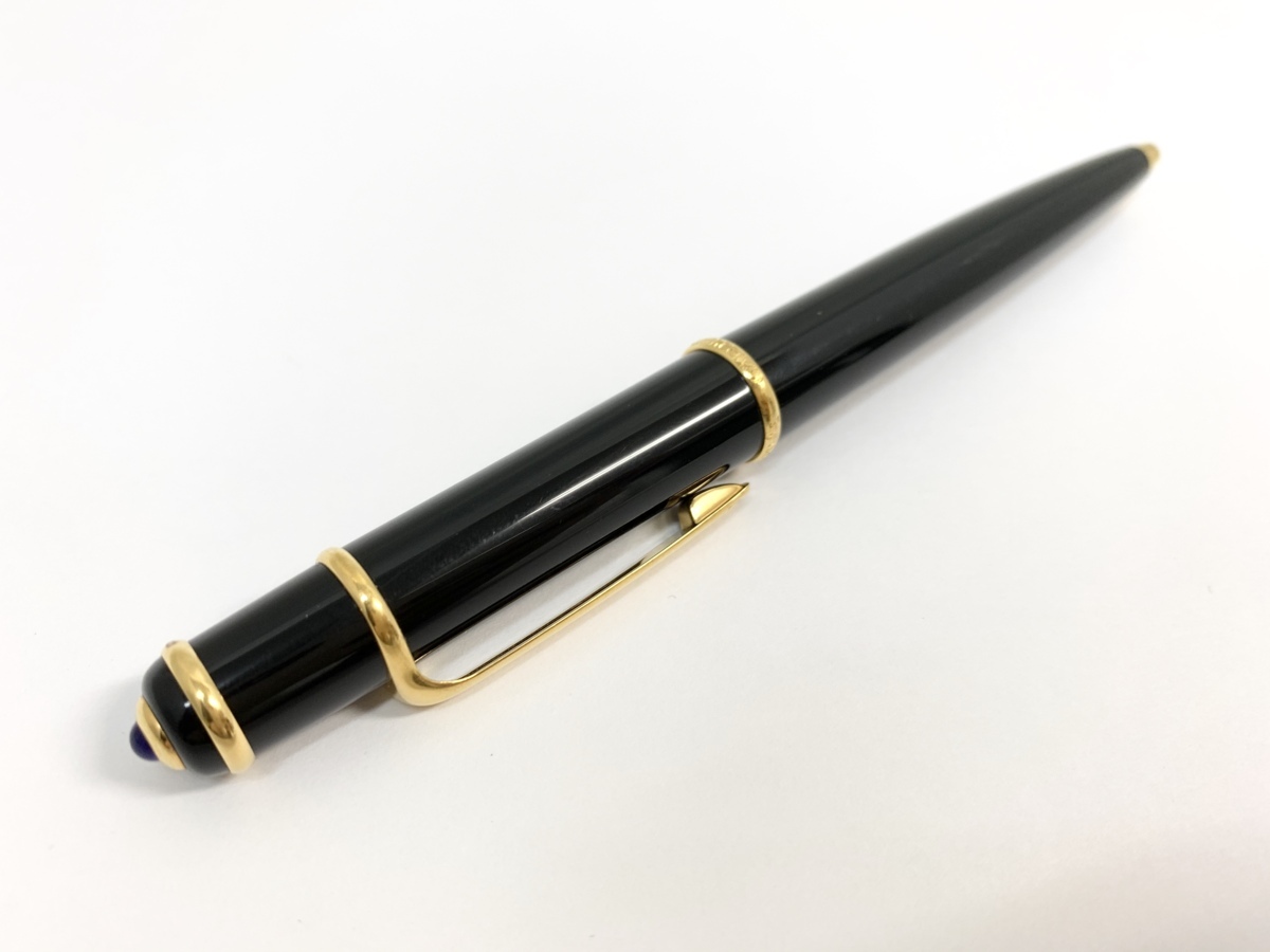 1円～　Cartier　カルティエ　ディアボロ　ボールペン　ブラック コンポジット ディテール ブルー レジン カボション　ゴールド