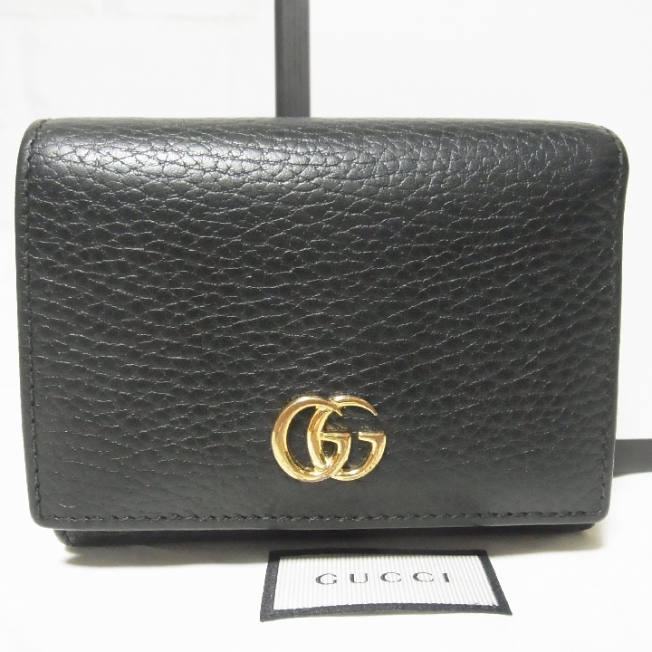 GUCCI グッチ 美品 型番474746 ブラック プチ マーモント レザー 三