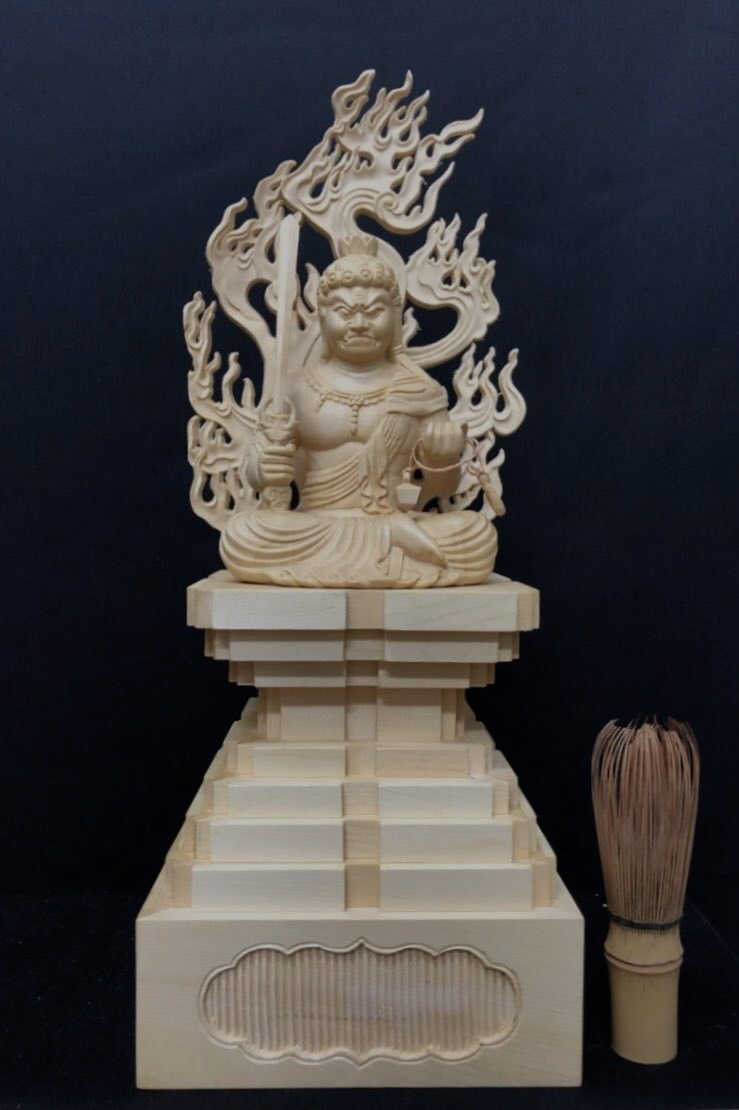 最新作 大型高37cm 仏教工芸品 総檜木材 文殊菩薩座像 普賢菩薩座像