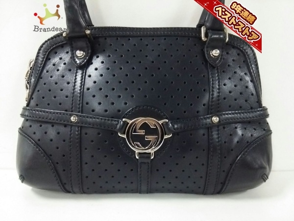 グッチ GUCCI ハンドバッグ 114882 ダブルG レザー 黒 パンチング加工