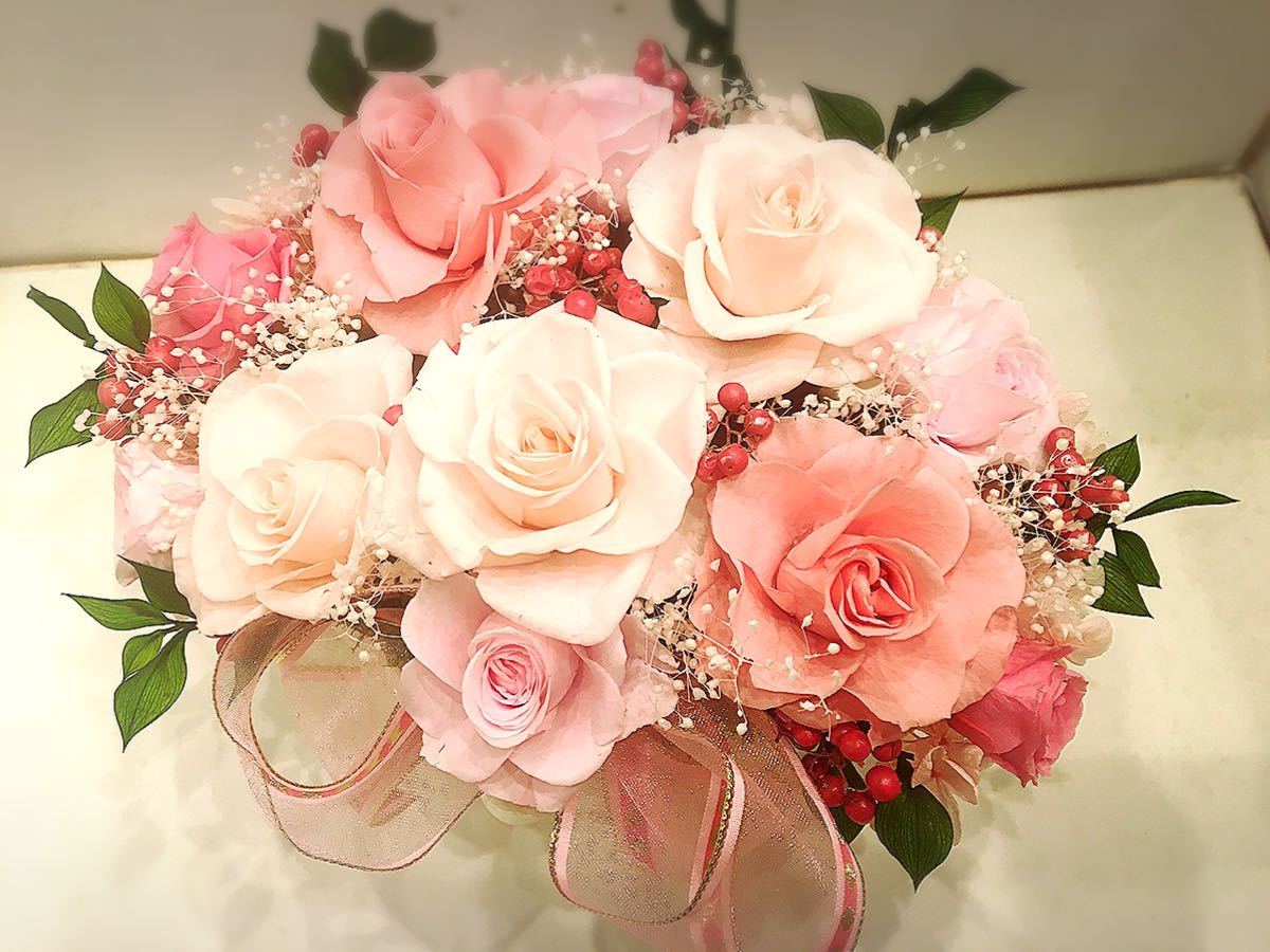 プリザーブドフラワー | 薔薇の トピアリー ガラスドーム大 ピンク