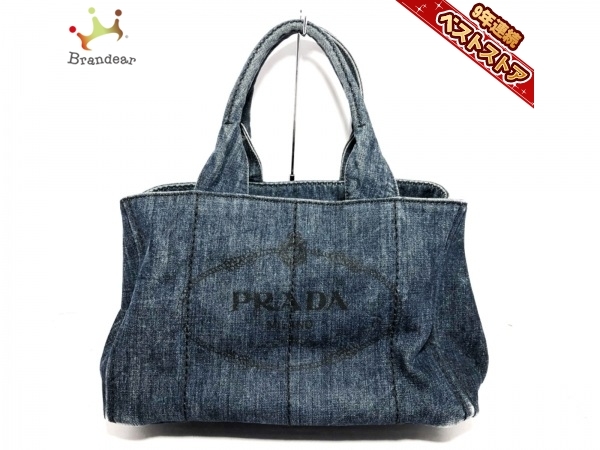 プラダ PRADA トートバッグ CANAPA デニム ネイビー×黒 バッグ 【公式
