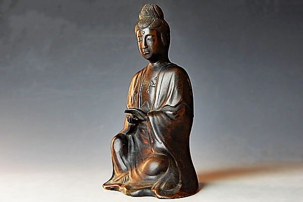 時代仏教美術 銅仏「観音菩薩坐像」觀音菩薩像・仏像・佛像 中国古玩