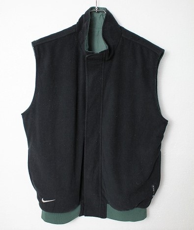 90's ナイキ NIKE ロゴ刺繍 リバーシブル フリース×ナイロン ベスト