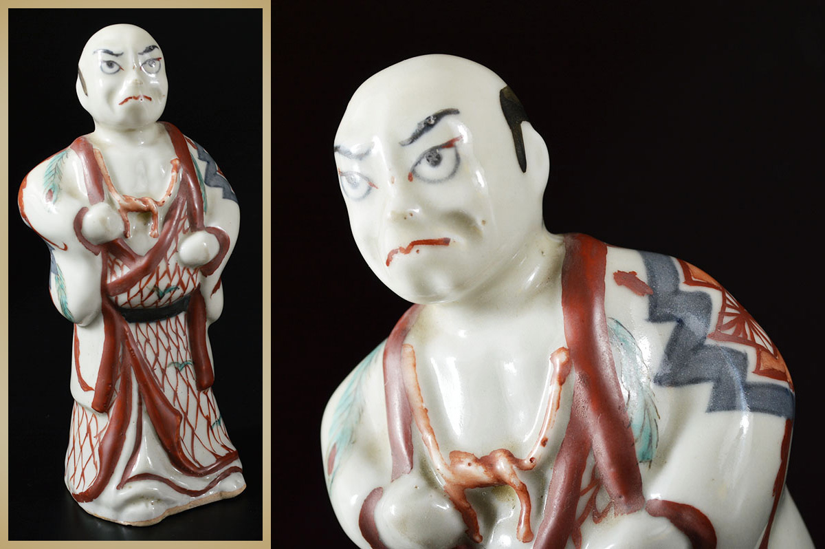 雲】古伊万里 柿右衛門人形 錦色絵助六人形置物 古美術品 CB3561 LB27t