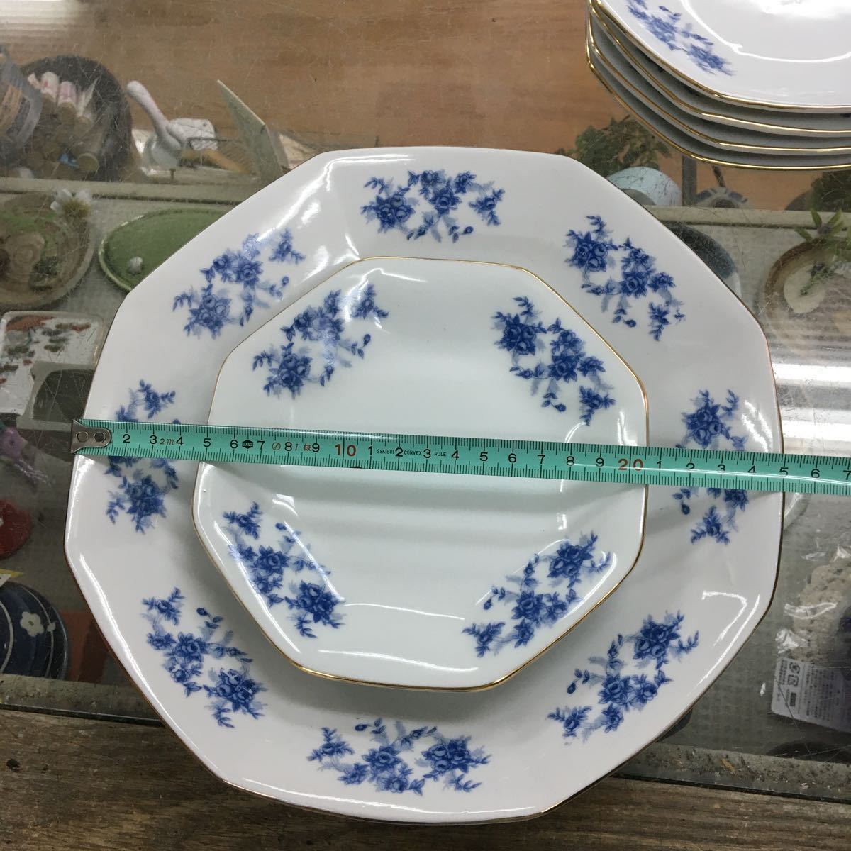 八角皿 | レトロ中華 - 中華 6&frasl;11迄昭和レトロ 平皿 スーパーSALE限定クーポン配布中 角皿 古伊万里 [山水風景文図] 八角絵皿 年代物 染付 kinari 洋食