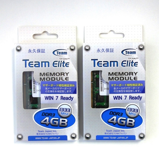 Team E-LEC DDR3 8GB×4枚セット ショッピング最激安 【新品・未開封】TEAM正規パッケージ品 8GB (4GBx2