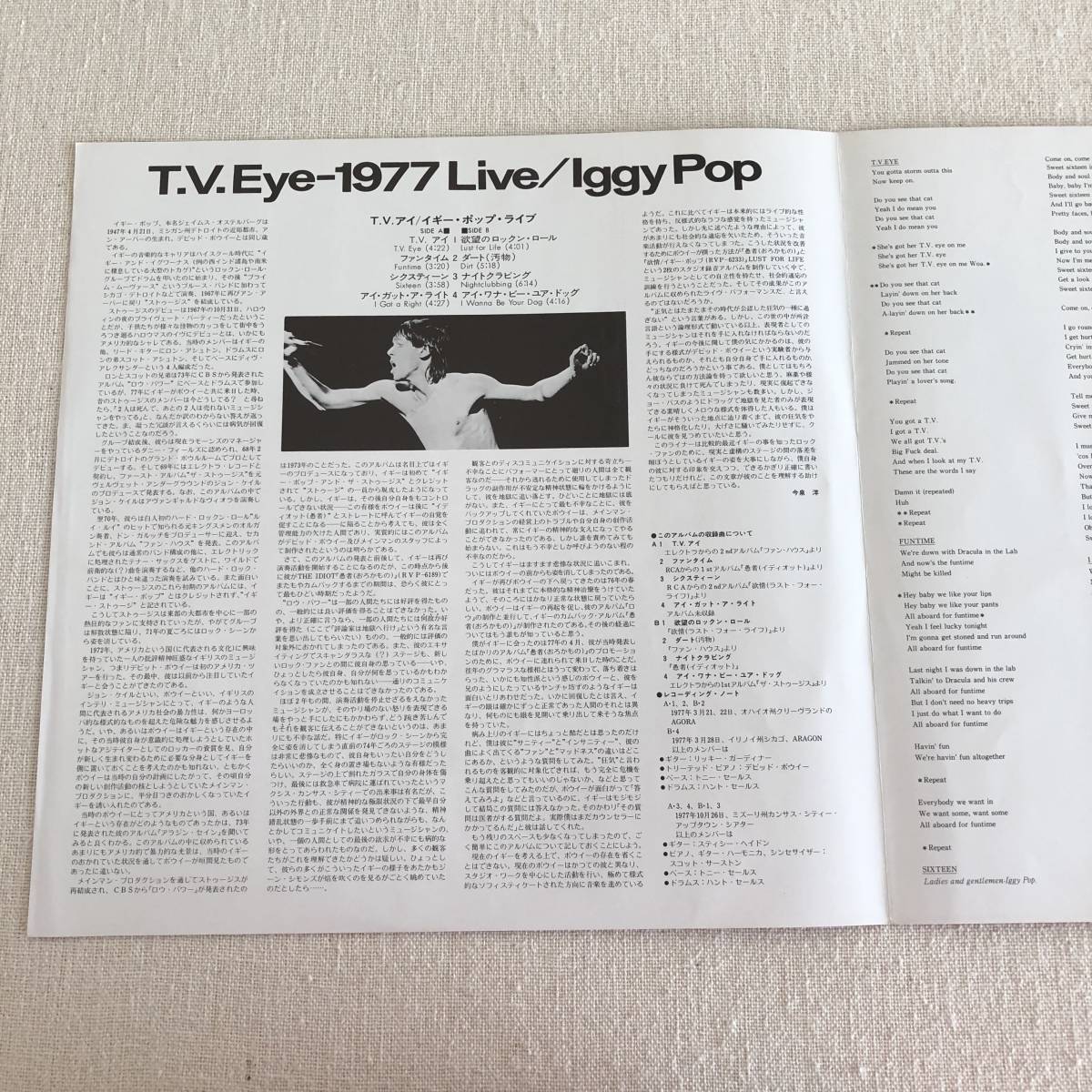 LP】帯付日本盤 イギー・ポップ Iggy Pop/TV・アイ T.V. Eye 1977Live