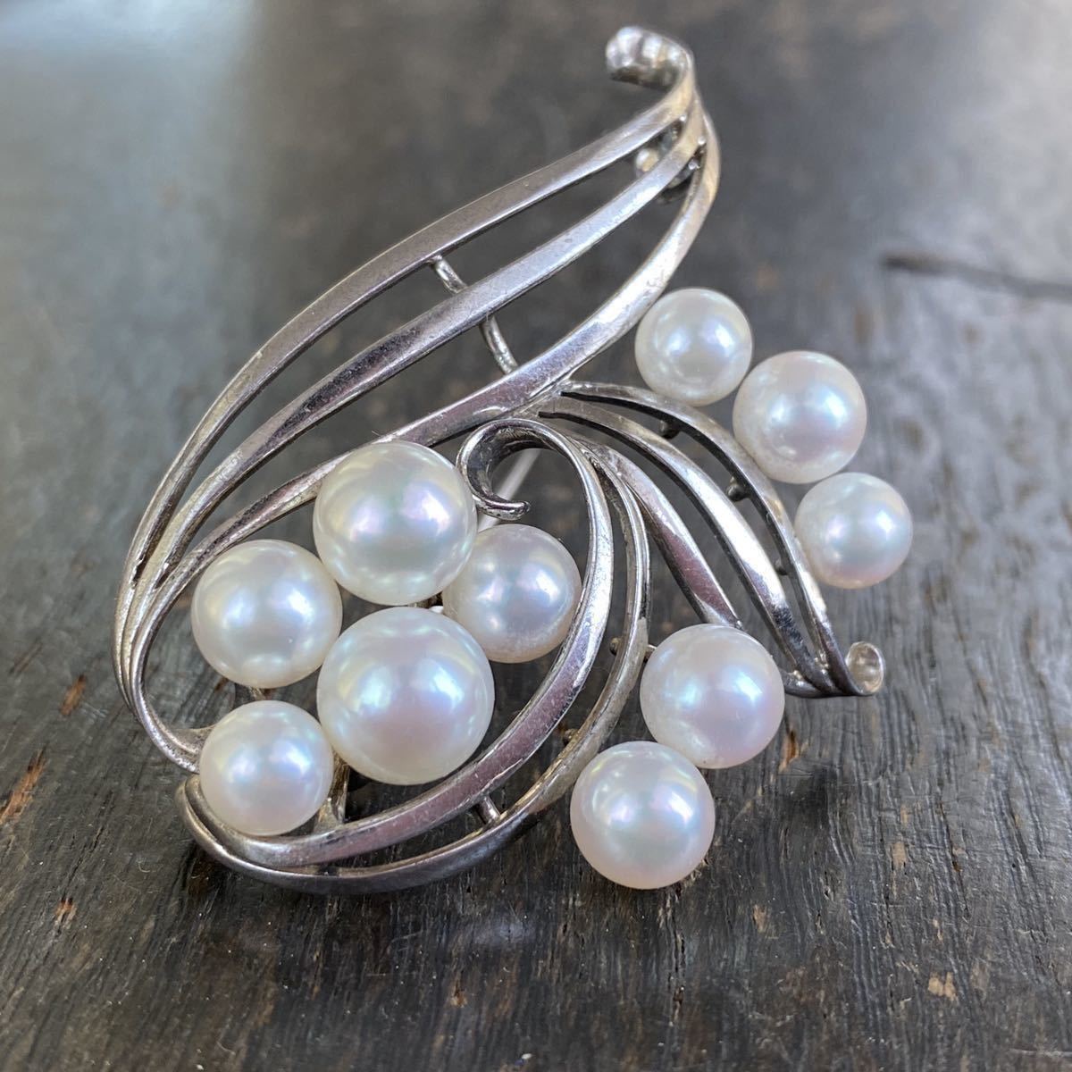 MIKIMOTO 御木本真珠ヴィンテージ silverパールブローチ 523 ミキモト
