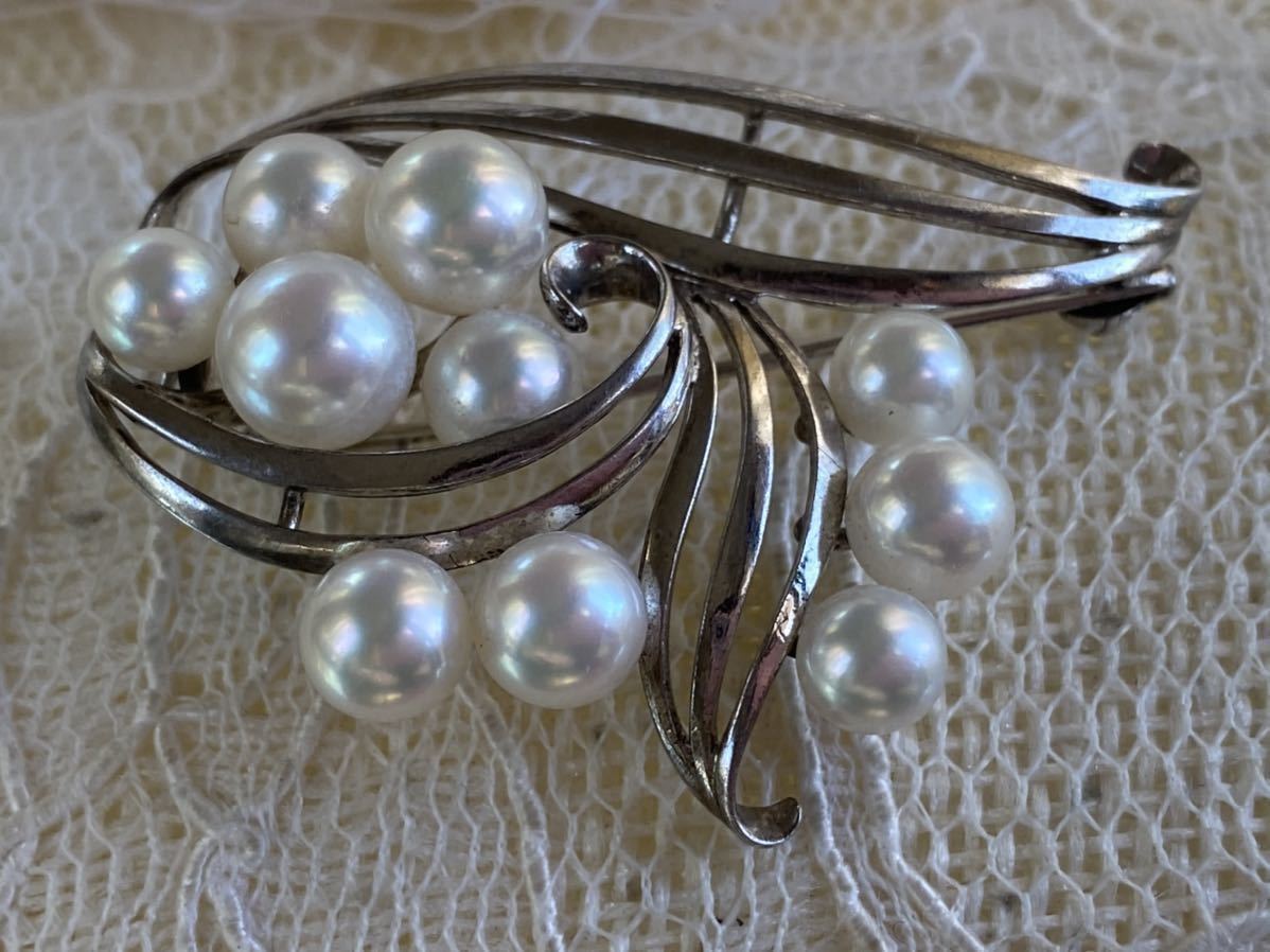 MIKIMOTO 御木本真珠ヴィンテージ silverパールブローチ 523 ミキモト