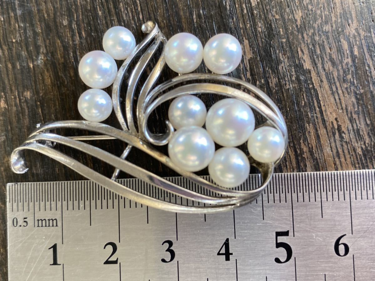 MIKIMOTO 御木本真珠ヴィンテージ silverパールブローチ 523 ミキモト