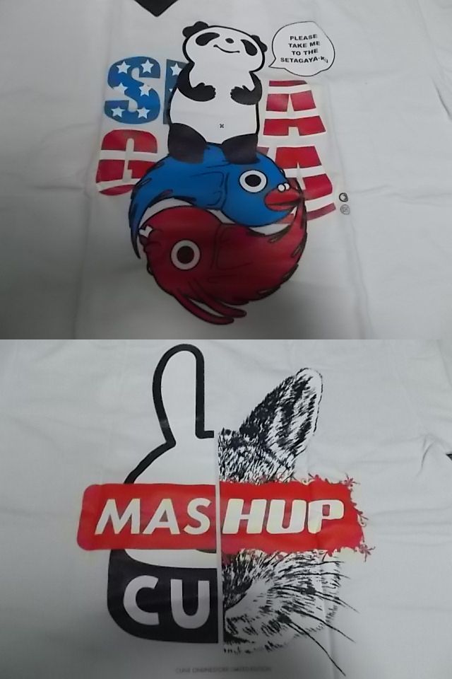 定価4620円　新品 cune キューン 過去キャラクター組み合わせ Tシャツ 白 L パンダ うさぎデラロッチャ 鳩山オズボーン 魚