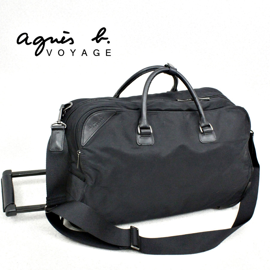 agnes b.2WAY ナイロン×レザー ミニボストンバッグ 黒×金 agnes b 