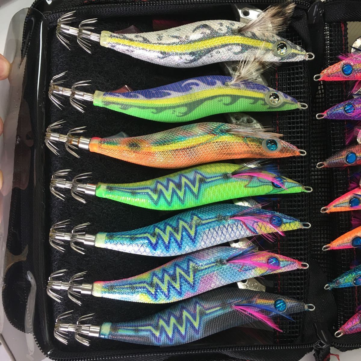 エギ まとめ売り ケース付き　エギ王k live deep ジョロキア　3.5号 ほぼ新品 エギ30個セット ケース付 エギ王ライブサーチ エギ王K