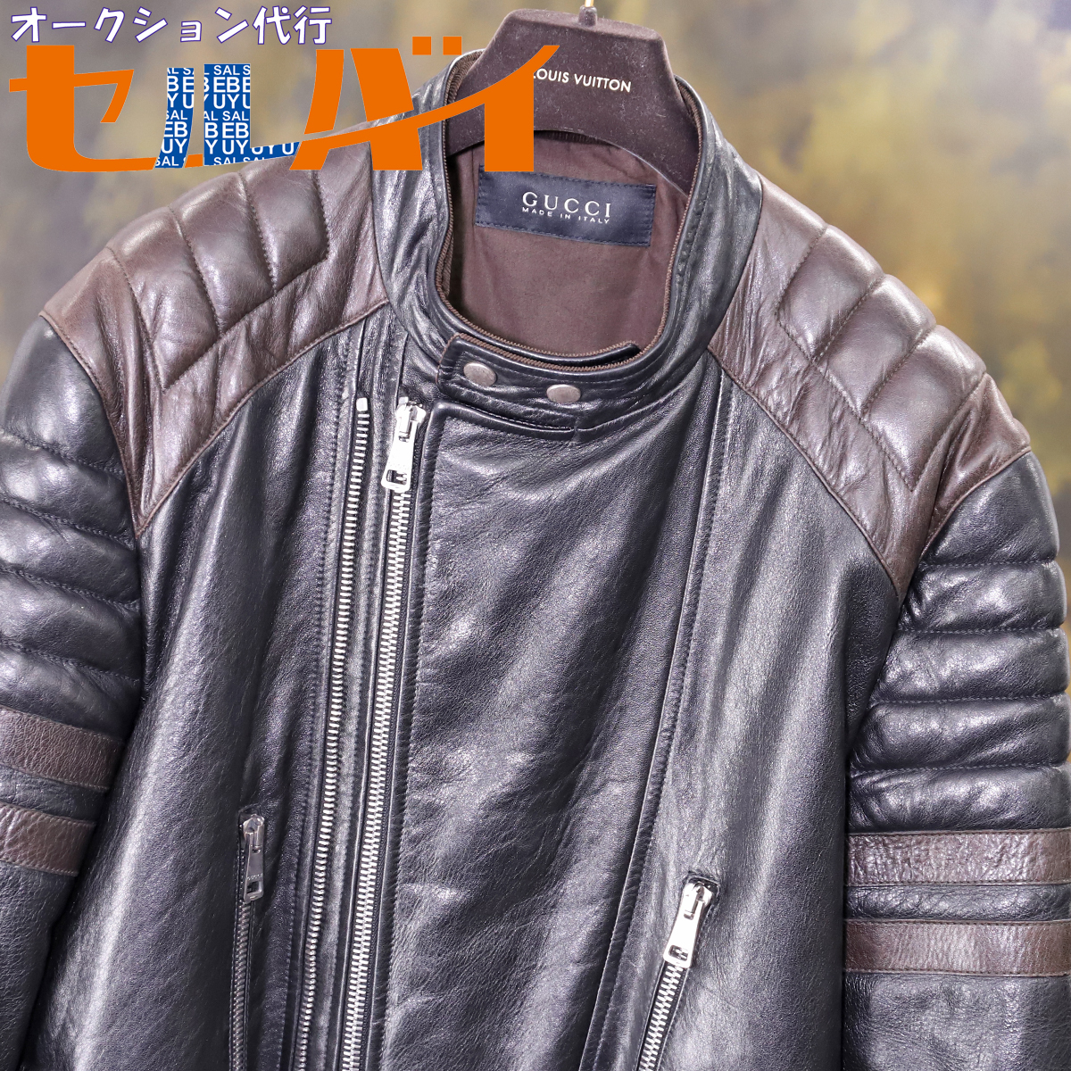 本物 グッチ 絶盤 プレコレクション限定パテットライダースレザー 