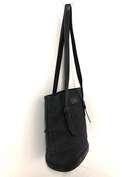 バーバリーロンドン Burberry LONDON トートバッグ 化学繊維×レザー 黒