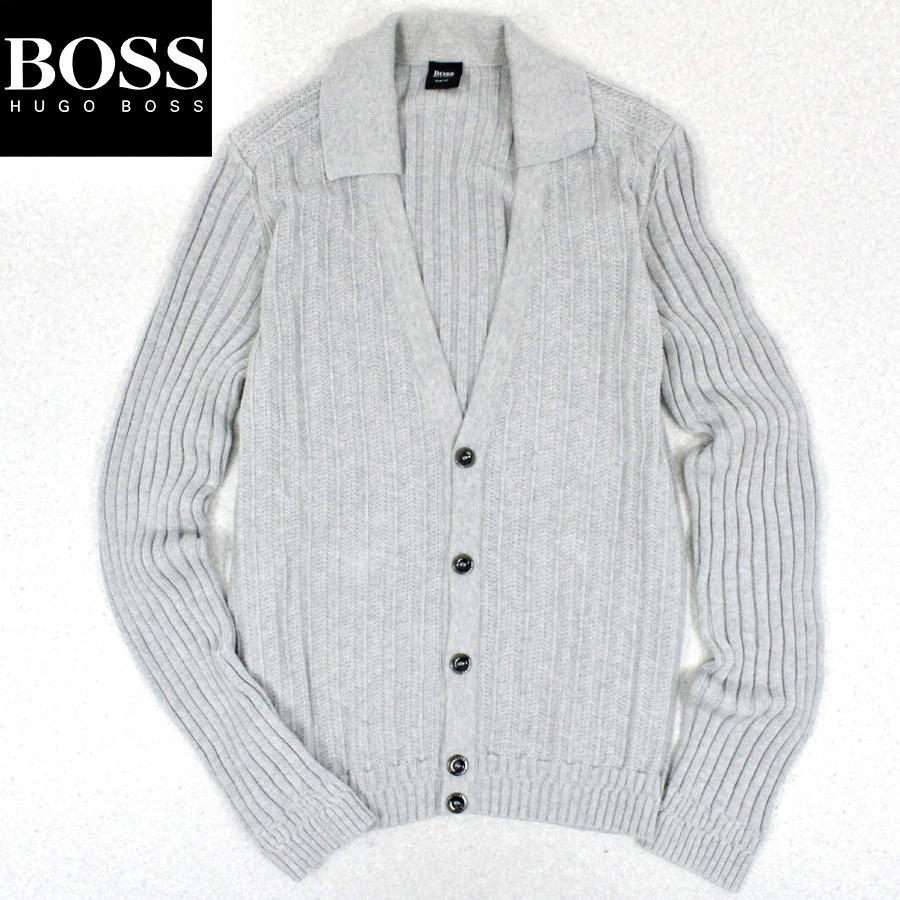メンズ 美品 トルコ製 HUGO BOSS ヒューゴボス 春夏 コットン リブニット スキッパーカラー カーディガンジャケット グレー M 国内正規品 HUGO BOSS Les EDP・SP ボス ボスの通販