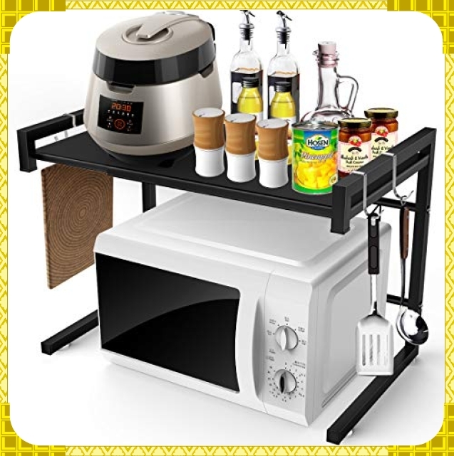 ☆【送料無料】お勧め☆色ブラック BESONTレンジ上ラック スチールラック 幅（45-65cm）伸縮式 荷重40kg レンジ台 _1