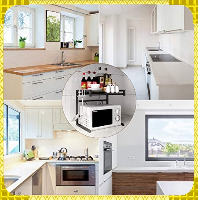 ☆【送料無料】お勧め☆色ブラック BESONTレンジ上ラック スチールラック 幅（45-65cm）伸縮式 荷重40kg レンジ台 _7