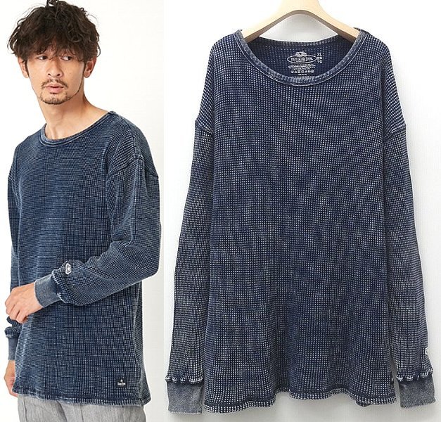 XL】BLUE BLUE × FRUIT OF THE LOOM ワッフル サーマル Tシャツ 長袖 