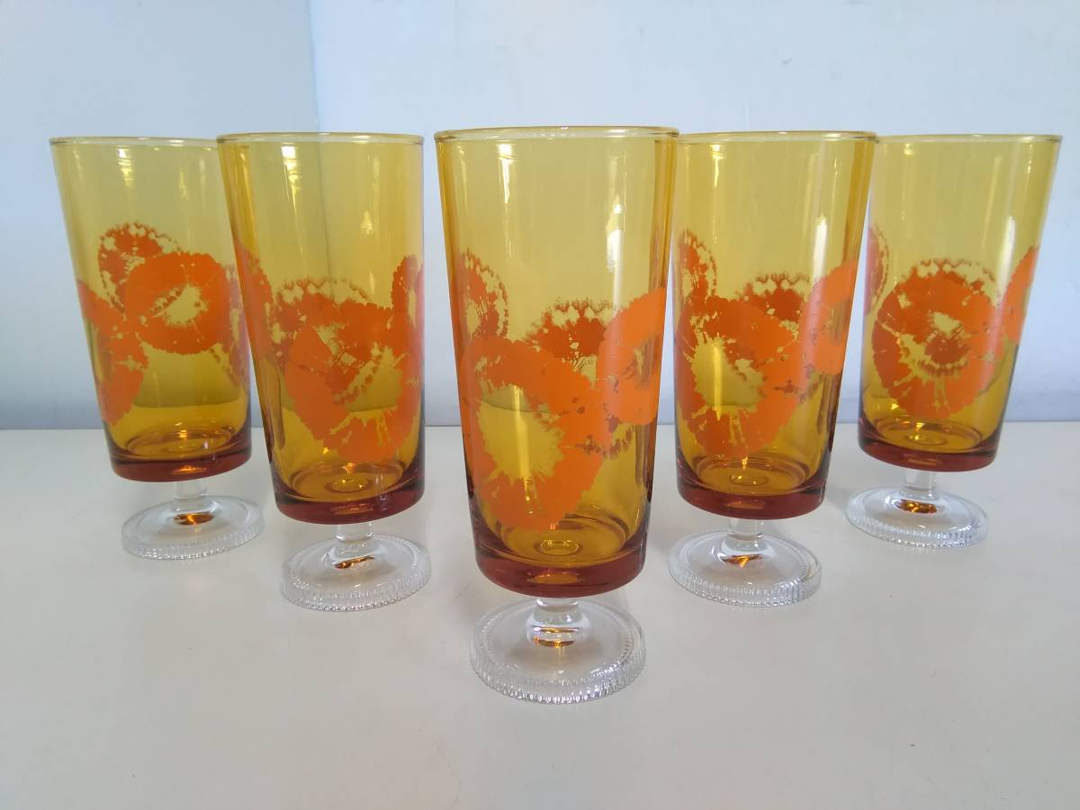 【セール，新作登場】 昭和レトロ 脚付 ガラスコップ 5個まとめ 花柄 ポップ タンブラーグラス コレクション 005(タンブラーグラス)｜売買されたオークション情報、yahooの商品情報をアーカイブ公開 - オークファン タンブラーグラス