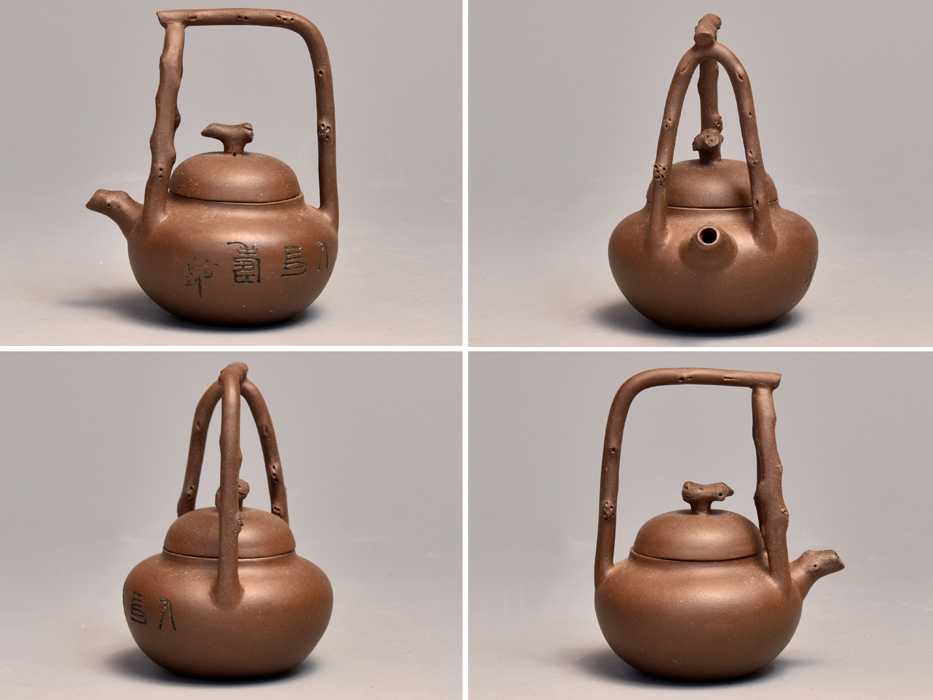 中国美術 宜興 紫砂壺 朱泥 急須 在銘 上把 茶壷 茶壺 茶