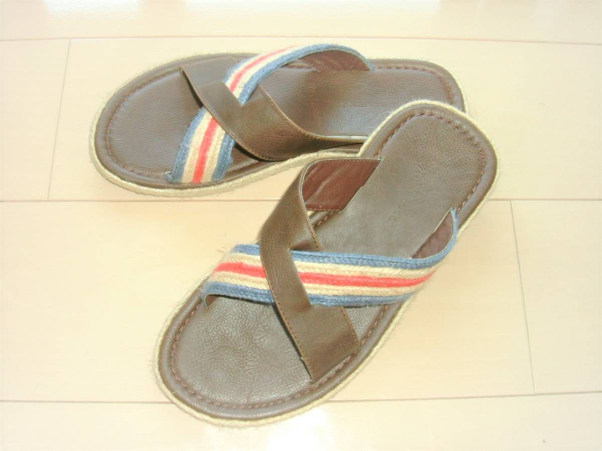 新品同様★MEN'S MELROSE メンズ　サンダル　スリッポン 本革レザー×リネン　アバハウス　40サイズ　26㎝★バーニーズBLUEBLUE