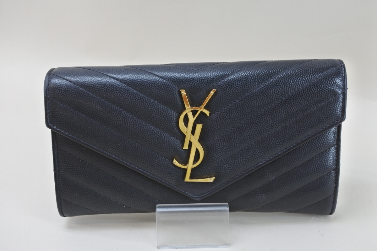 [美品]Yves Saint Laurent メンズ 長財布 黒 レザー SAINT サンローラン 長財布 YSL ブラックレザー ジャンク品 質屋かん